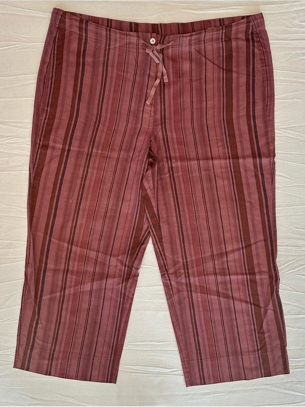 Kate Hill Woman Silk Linen Blend Striped Crop Pants 2X